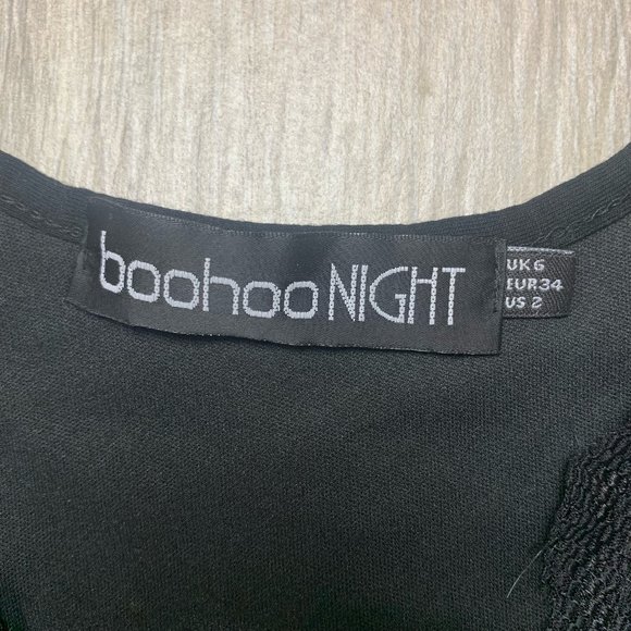 Boohoo Night V Neck Lace Bodysuit Leotard One Piece Long Sleeve Top Black Size 2 - Picture 3 of 6